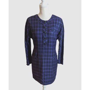 Rosanna Purple Plaid Retro Long Sleeve Shift Dress